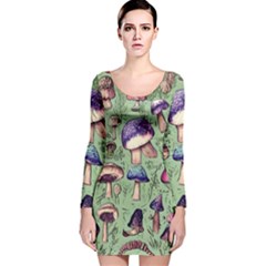 Presto Mushroom For Prestidigitation And Legerdemain Long Sleeve Velvet Bodycon Dress by GardenOfOphir