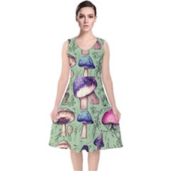 Presto Mushroom For Prestidigitation And Legerdemain V-neck Midi Sleeveless Dress  by GardenOfOphir