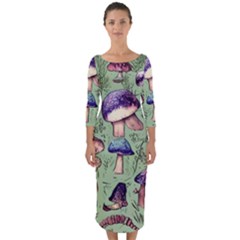 Presto Mushroom For Prestidigitation And Legerdemain Quarter Sleeve Midi Bodycon Dress by GardenOfOphir