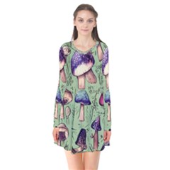 Presto Mushroom For Prestidigitation And Legerdemain Long Sleeve V-neck Flare Dress by GardenOfOphir