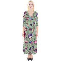 Presto Mushroom For Prestidigitation And Legerdemain Quarter Sleeve Wrap Maxi Dress by GardenOfOphir