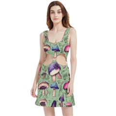 Presto Mushroom For Prestidigitation And Legerdemain Velour Cutout Dress by GardenOfOphir