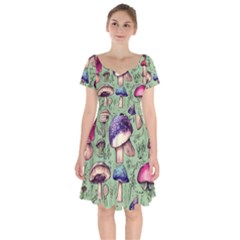 Presto Mushroom For Prestidigitation And Legerdemain Short Sleeve Bardot Dress by GardenOfOphir