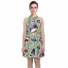 Presto Mushroom For Prestidigitation And Legerdemain Velvet Halter Neckline Dress  by GardenOfOphir