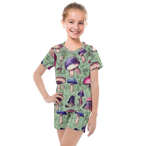 Presto Mushroom For Prestidigitation And Legerdemain Kids  Mesh Tee And Shorts Set by GardenOfOphir