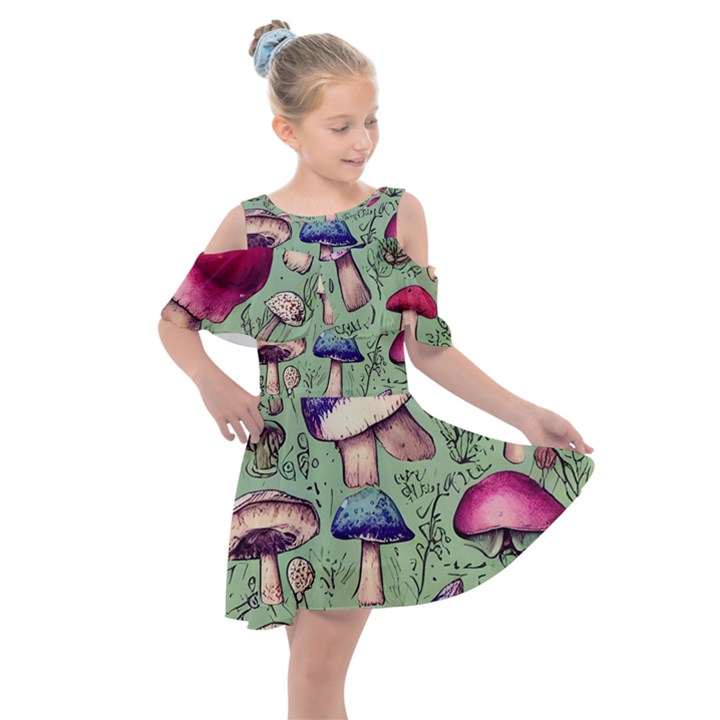 Presto Mushroom For Prestidigitation And Legerdemain Kids  Shoulder Cutout Chiffon Dress