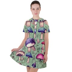 Presto Mushroom For Prestidigitation And Legerdemain Short Sleeve Shoulder Cut Out Dress  by GardenOfOphir