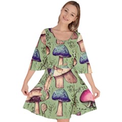 Presto Mushroom For Prestidigitation And Legerdemain Velour Kimono Dress by GardenOfOphir