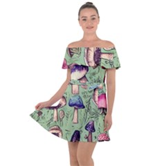 Presto Mushroom For Prestidigitation And Legerdemain Off Shoulder Velour Dress by GardenOfOphir