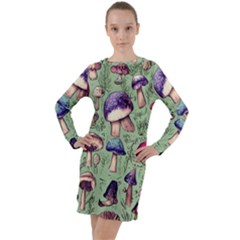 Presto Mushroom For Prestidigitation And Legerdemain Long Sleeve Hoodie Dress by GardenOfOphir