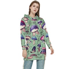 Presto Mushroom For Prestidigitation And Legerdemain Women s Long Oversized Pullover Hoodie by GardenOfOphir