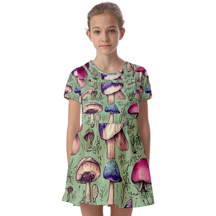 Presto Mushroom For Prestidigitation And Legerdemain Kids  Short Sleeve Pinafore Style Dress