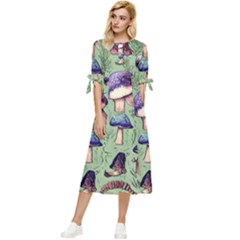 Presto Mushroom For Prestidigitation And Legerdemain Bow Sleeve Chiffon Midi Dress by GardenOfOphir