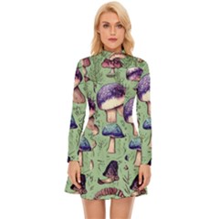 Presto Mushroom For Prestidigitation And Legerdemain Long Sleeve Velour Longline Dress by GardenOfOphir