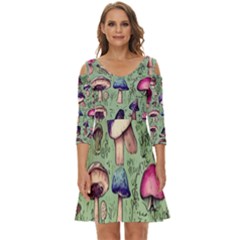 Presto Mushroom For Prestidigitation And Legerdemain Shoulder Cut Out Zip Up Dress by GardenOfOphir