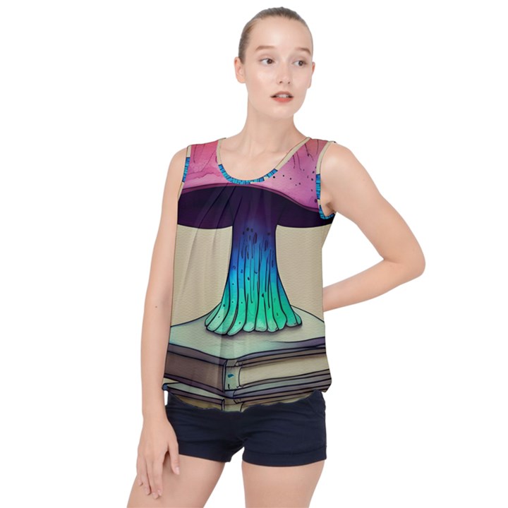 Forest Fairycore Mushroom Bubble Hem Chiffon Tank Top