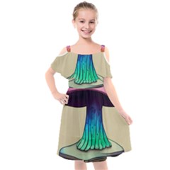 Forest Fairycore Mushroom Kids  Cut Out Shoulders Chiffon Dress by GardenOfOphir