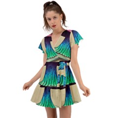 Forest Fairycore Mushroom Flutter Sleeve Wrap Dress by GardenOfOphir