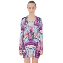 Foraging Mushroom V-neck Bodycon Long Sleeve Dress by GardenOfOphir