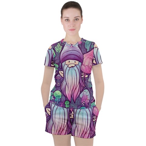 Foraging Mushroom Women s Tee And Shorts Set by GardenOfOphir