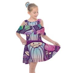 Foraging Mushroom Kids  Shoulder Cutout Chiffon Dress by GardenOfOphir