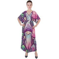 Foraging Mushroom V-neck Boho Style Maxi Dress by GardenOfOphir