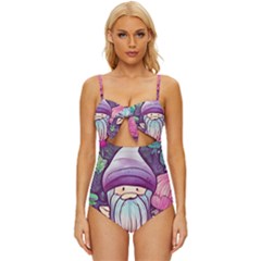 Foraging Mushroom Knot Front One-piece Swimsuit by GardenOfOphir