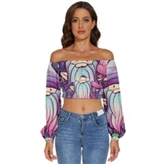 Foraging Mushroom Long Sleeve Crinkled Weave Crop Top