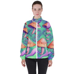 Natural Mushroom Illustration Design Women s High Neck Windbreaker by GardenOfOphir