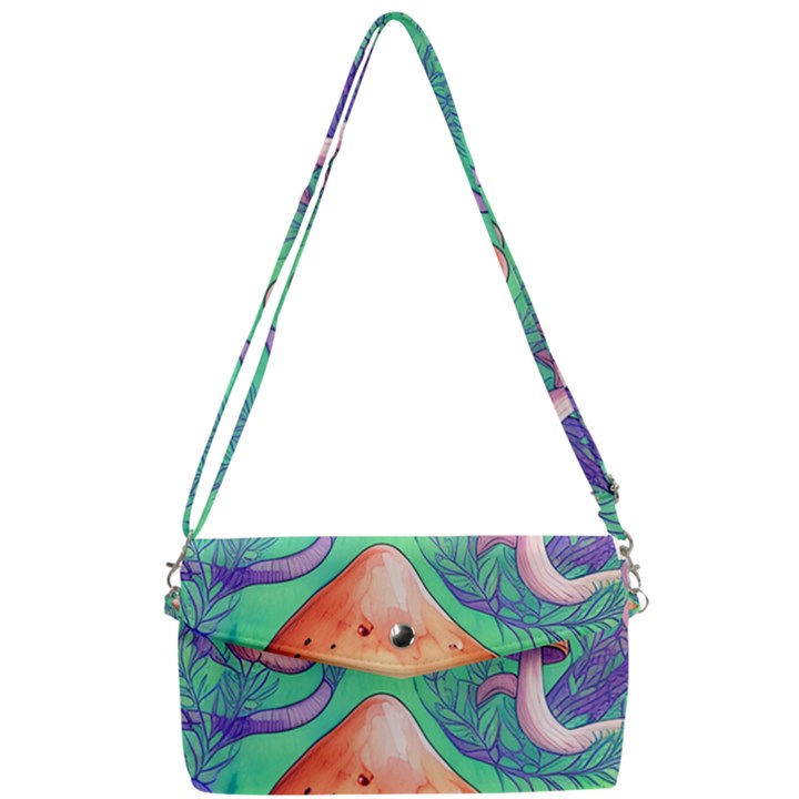 Natural Mushroom Illustration Design Removable Strap Clutch Bag