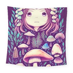 Fairy Mushroom Illustration Design Square Tapestry (large)