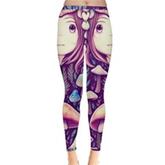 Fairy Mushroom Illustration Design Inside Out Leggings by GardenOfOphir