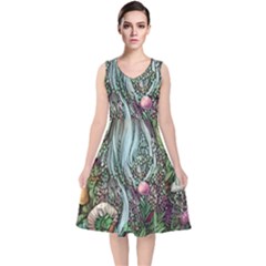 Craft Mushroom V-neck Midi Sleeveless Dress 