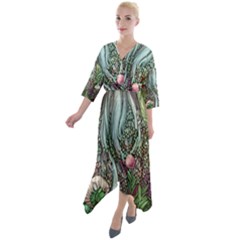 Craft Mushroom Quarter Sleeve Wrap Front Maxi Dress by GardenOfOphir