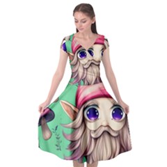 Orest Fairycore Vintagemushroom Cap Sleeve Wrap Front Dress