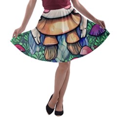 Foraging Natural Fairy Mushroom Craft A-line Skater Skirt by GardenOfOphir