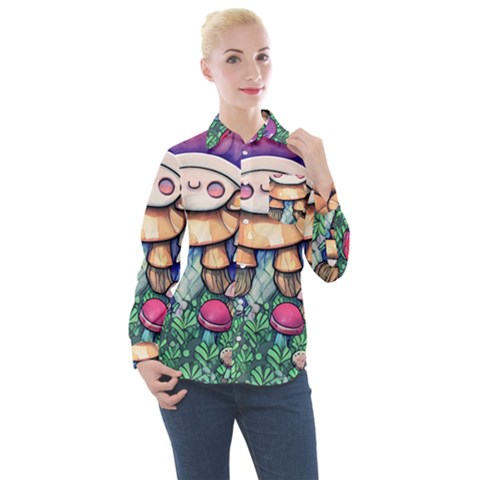 Foraging Natural Fairy Mushroom Craft Women s Long Sleeve Pocket Shirt by GardenOfOphir