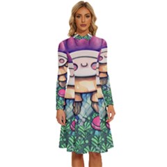 Foraging Natural Fairy Mushroom Craft Long Sleeve Shirt Collar A-line Dress