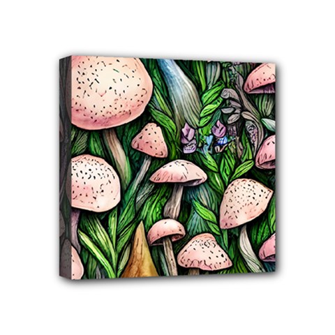 Flowery Garden Nature Woodsy Mushroom Mini Canvas 4  X 4  (stretched) by GardenOfOphir