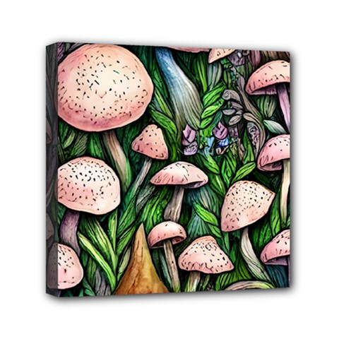 Flowery Garden Nature Woodsy Mushroom Mini Canvas 6  X 6  (stretched) by GardenOfOphir