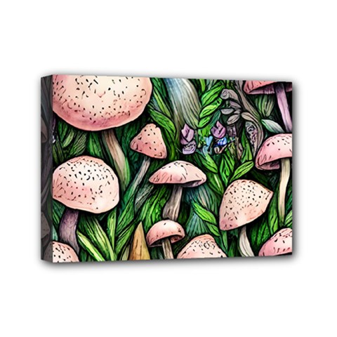 Flowery Garden Nature Woodsy Mushroom Mini Canvas 7  X 5  (stretched) by GardenOfOphir