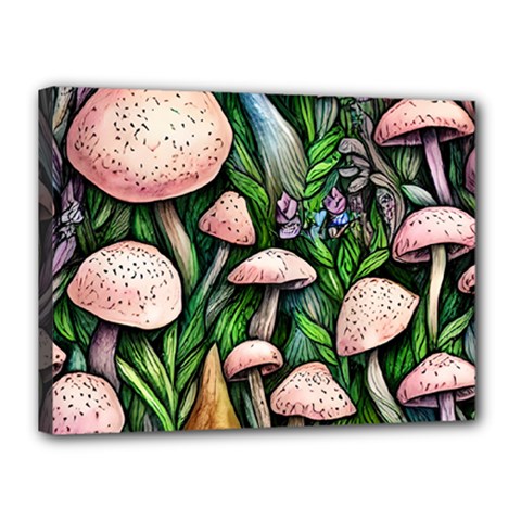 Flowery Garden Nature Woodsy Mushroom Canvas 16  X 12  (stretched) by GardenOfOphir