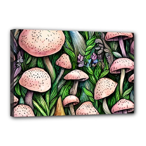 Flowery Garden Nature Woodsy Mushroom Canvas 18  X 12  (stretched) by GardenOfOphir