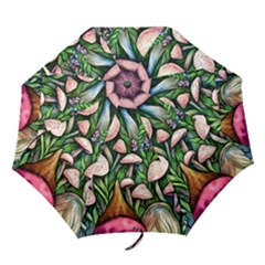 Flowery Garden Nature Woodsy Mushroom Folding Umbrellas by GardenOfOphir