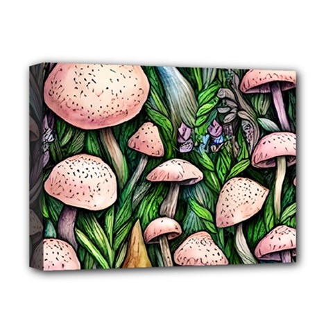 Flowery Garden Nature Woodsy Mushroom Deluxe Canvas 16  X 12  (stretched)  by GardenOfOphir