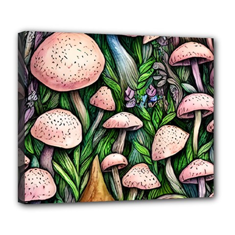 Flowery Garden Nature Woodsy Mushroom Deluxe Canvas 24  X 20  (stretched) by GardenOfOphir