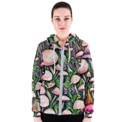 Flowery Garden Nature Woodsy Mushroom Women s Zipper Hoodie by GardenOfOphir