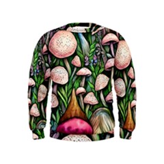 Flowery Garden Nature Woodsy Mushroom Kids  Sweatshirt by GardenOfOphir