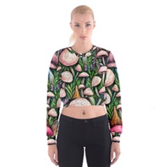 Flowery Garden Nature Woodsy Mushroom Cropped Sweatshirt by GardenOfOphir