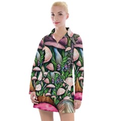 Flowery Garden Nature Woodsy Mushroom Women s Long Sleeve Casual Dress by GardenOfOphir